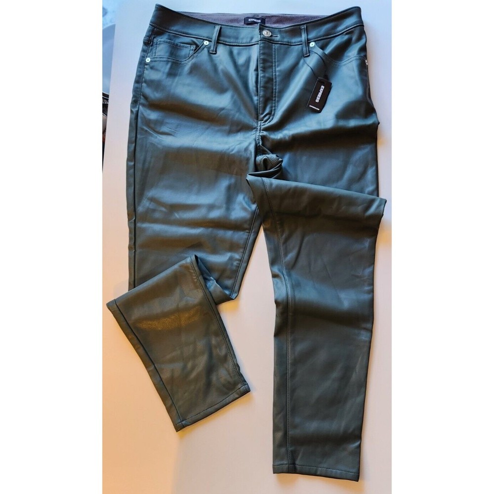 Express Green Lined Faux Leather Women's Pants Size 14, Skinny High Rise